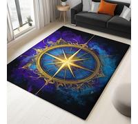 Tapis Lavable antidérapant Boussole Espace Imaginaire, 180 x 240 cm Tapis Moquette de Chambre à Poils Ras, Paillasson Intérieur pour Salon, Chambre d'enfant, Salle à Manger, Multicolore