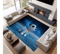 Tapis Lavable antidérapant Cosmos Galaxie Chien Robot Dessin animé 140 x 200 cm, Tapis Moquette de Chambre à Poils Ras Paillasson Intérieur pour Salon Chambre d'enfant Salle à Manger - Bleu