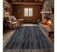Tapis Lavable antidérapant Minimalisme scandinave 140 × 200 cm Gris | toucher doux, adapté pour salon, chambre,Nature strates rocheuses fissures style décoratif pensé pour un usage quotidien