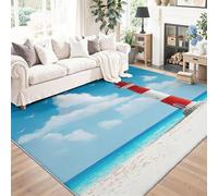 Tapis Lavable, antidérapant, Paysages Naturels Tapis ne perd Pas Ses Poils, 80 x 150 cm léger et résistant décoloration, pour Couloir, entrée, Salon, Rouge Phare Plage