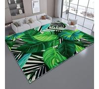 Tapis Lavable antidérapant, Tapis de Salon imprimé Éléments tropicaux Feuilles de Palmier géométrie, Décoration pour Chambre à Coucher, séjour, Bureau à Domicile et intérieur (120 x 180 cm, Vert)