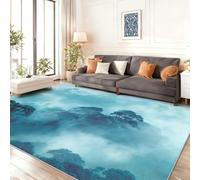 Tapis Lavable antidérapant, Tapis de Salon imprimé Forêt Tropicale de rêve Arbres, Décoration pour Chambre à Coucher, séjour, Bureau à Domicile et intérieur (140 x 200 cm, Bleu Blanc)