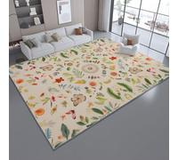 Tapis Lavable Beige - Éléments Naturels Insectes Fleurs Imprimé à Poils Courts Doux Moquette Tapis Antidérapant Tapis 120 x 180 cm pour Salon Chambre Bureau pour Un Nettoyage Facile
