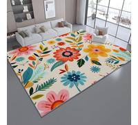 Tapis Lavable Crème - Aquarelle Éléments Botaniques Fleurs Imprimé à Poils Courts Doux Moquette Tapis Antidérapant Tapis 140 x 200 cm pour Salon Chambre Bureau pour Un Nettoyage Facile