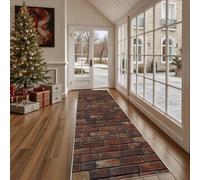 Tapis Lavable Cuisine Architecture Mur de Briques Tapis de Couloir Long et Antidérapant Classique Brique Paillasson Absorbant et Doux Moderne Carreaux Décoratif Chambre, Salle de Bain 60x210 cm