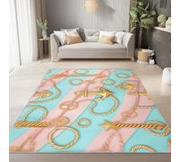 Tapis Lavable de 120 x 180 cm à Motif Gaffe De Luxe Vintage Tapis avec Envers antidérapant, Adapté à La Réduction du Bruit du Salon Durable Confortable résistant aux Taches, Rose Bleu