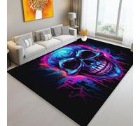 Tapis Lavable de 120 x 180 cm à Motif Graffiti De Dessin Animé Crâne Maléfique Tapis avec Envers antidérapant, Adapté à La Réduction du Bruit du Salon Durable résistant aux Taches, Rose Bleu