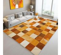 Tapis Lavable de 120 x 180 cm à Motif Grille Simple Carrés Tapis avec Envers antidérapant, Adapté à La Réduction du Bruit du Salon Durable Confortable résistant aux Taches, Marron Blanc