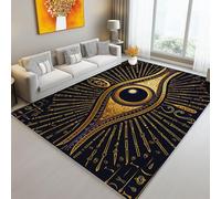 Tapis Lavable de 140 x 200 cm à Motif Hiéroglyphes Minimalistes Tapis avec Envers antidérapant, Adapté à La Réduction du Bruit du Salon Durable Confortable résistant aux Taches, Noir Or