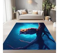 Tapis Lavable de 160 x 230 cm à Motif Chouette De Dessin Animé Mignon Tapis avec Envers antidérapant, Adapté à La Réduction du Bruit du Salon Durable Confortable résistant aux Taches, Bleu Foncé