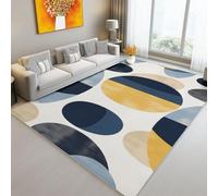 Tapis Lavable de 60 x 110 cm à Motif Ellipse Géométrique Abstraite Tapis avec Envers antidérapant, Adapté à La Réduction du Bruit du Salon Durable Confortable résistant aux Taches, Bleu Gris