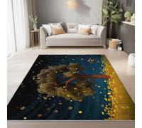Tapis Lavable de 80 x 150 cm à Motif Ciel Étoilé Naturel Arbre Tapis avec Envers antidérapant, Adapté à La Réduction du Bruit du Salon Durable Confortable résistant aux Taches, Bleu Foncé Vert