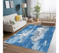 Tapis Lavable de 80 x 150 cm à Motif Rayures Abstraites Vieillies Tapis avec Envers antidérapant, Adapté à La Réduction du Bruit du Salon Durable Confortable résistant aux Taches, Bleu Gris