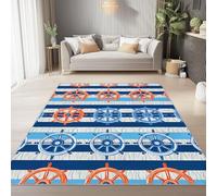 Tapis Lavable de 80 x 150 cm à Motif Rayures Minimalistes Gouvernail De Navire Tapis avec Envers antidérapant, Adapté à La Réduction du Bruit du Salon Durable résistant aux Taches, Bleu Marine