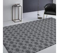 Tapis Lavable Doux à Poils Ras, Base Antidérapante pour Salon, Chambre, Cuisine, Salle à Manger et Bureau Contemporain Cercles Géométriques Modernes Gris 120 x 180 cm
