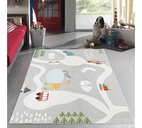 Tapis lavable doux et antidérapant à poils courts pour salon, chambre à coucher, chambre d'enfant - Motif piste de dessin animé - Multicolore - Gris - 200 x 300 cm