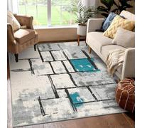 Tapis lavable en fausse laine - Motif abstrait doux et antidérapant - Ne perd pas ses poils - Pour salon, chambre à coucher, ferme, salle à manger, intérieur - Bleu sarcelle - Motif grille surlignée