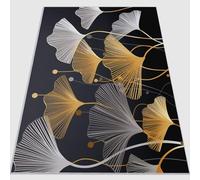 Tapis Lavable en Machine 60 x 110 cm, Doux à Poils Courts Moderne Abstrait Lignes Feuilles De Ginkgo Tapis imprimé antidérapant et antibactérien Convient pour la Chambre et Le Salon Couleur