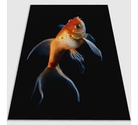 Tapis Lavable en Machine 60 x 110 cm, Doux à Poils Courts Oriental Simple Réaliste Animaux Carpe Tapis imprimé antidérapant et antibactérien en Flanelle Convient pour la Chambre et Le Salon Noir