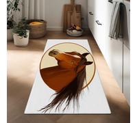 Tapis Lavable en Machine 60 x 180 cm, Tapis Entree Interieur Coureur Doux Animal Cheval À Cadre Rond Portrait Antidérapant Entretien Facile Style Minimaliste pour Cuisine Couloir Devant Evier Salon