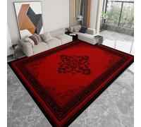 Tapis Lavable en Machine 60 x 90 cm Motifs Symétriques Sur Le Thème Du Ramadan Tapis Poils Courts Anti-Poussière - Design Élégant et Antidérapant - Parfait pour Salon, Chambre et Couloir, Rouge