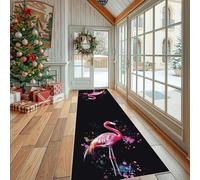 Tapis Lavable en Machine Art Abstrait Éclaboussure D'encre Cuisine et Couloir, Tapis Doux Tropical Flamingo pour Chambre, Paillasson Entrée IntérieurModerne colorés Antidérapant et Décoratif 80x180 cm