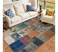 Tapis Lavable en Machine Flanelle 40 x 60 cm, Collage Fleurs Patchwork Américain Traditionnel Antidérapant Pliable Poils Courts - Tapis Descente de Lit pour Salon Chambre Cuisine Couloir Multicolore