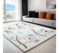 Tapis Lavable en Machine Ours Koala De Dessin Animé Motif pour Salon Chambre Salle à Manger 60 x 110 cm Tapis Doux Chambre d'enfant Poil Ras Tapis de Sol Bureau, Cyan Clair