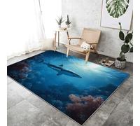 Tapis Lavable en Machine Photographie Style 160 x 230 cm, Doux à Poils Courts Simple Océan Animal Requin Tapis Imprimé - Antidérapant et Antibactérien pour la Chambre le Salon et Cuisine Bleu Marine