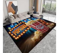 Tapis Lavable en Machine Rétro Cinématographique Vibrant Popcorn, Tapis à Poils Bas Antidérapant Doux pour Salon Chambre à Coucher Maison Bureau entrée Cuisine Couloir 120 x 170 cm, Bleu