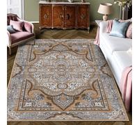 Tapis Lavable Grand Format, Design Bohème Rétro Kaki Foncé, Antidérapant et Anti-Peluche, Entretien Facile Idéal pour les Zones à Fort Passage - Salon, Chambre, Bureau, Cuisine, Sous Table Basse, 72×1