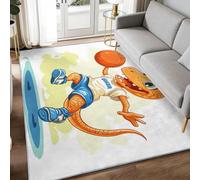 Tapis Lavable Imprimé 160 x 230 cm Anime Animaux Dinosaures Sport Basketball, Cartoon Tapis Rectangulaire Antidérapant - Blanc Moquette de Sol Doux pour Salon Bureau et Salle de Jeux Chambre d'enfant