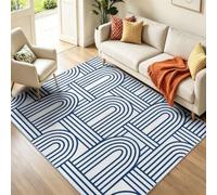 Tapis Lavable Imprimé 50 x 80 cm Bleu Tapis Salon | Chambre, Cuisine,Bureau, Salle de Bain, Géométrique Moderne Minimaliste Lignes Arches Rayures, Lavable en Machine, Poils Courts, Antidérapant