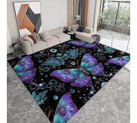Tapis Lavable Machine Salon 120 x 170 cm, Paillasson Antidérapant à Poils Courts Doux Mystérieux Animal Lune Papillon pour Cuisine Salle à Manger Bureau et Chambre, Noir