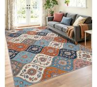 Tapis Lavable Machine Salon 160 x 230 cm, Antidérapant Sol Bohème Poil Bas Doux Campagne Américaine Vintage Floral Motif Chambre Cuisine Entrée Salle Détente Dessous Lit Dortoir Maison, Multicolore