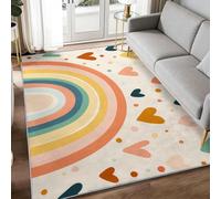 Tapis Lavable Machine Salon 160 x 230 cm - Tapis Crème Antidérapant Poil Bas Doux Scandinave Scandi Minimaliste Arcs Colorés Motif Chambre Cuisine Entrée Dessous Lit Salle à Manger