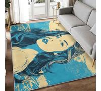 Tapis Lavable Machine Salon 80 x 150 cm - Tapis Bleu Aqua Antidérapant Poil Bas Doux Rétro Pop Art Sirène Océan Vague Motif Chambre Cuisine Entrée Dessous Lit Salle à Manger