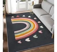 Tapis Lavable Machine Salon 80 x 150 cm - Tapis Gris Foncé Antidérapant Poil Bas Doux Scandi Minimaliste Arcs Colorés Enfant Motif Chambre Cuisine Entrée Dessous Lit Salle à Manger