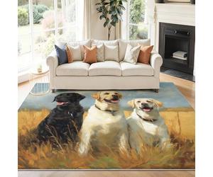 Tapis Lavable Machine Salon Animaux Labrador Retriever impressionnistes Antidérapant Sol Style 180 x 250 cm Chambre Cuisine Entrée Salle Détente Dessous Lit Dortoir Décoration Maison Blanc