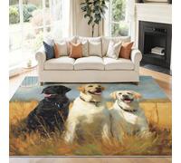 Tapis Lavable Machine Salon Animaux Labrador Retriever impressionnistes Antidérapant Sol Style 60 x 110 cm Chambre Cuisine Entrée Salle Détente Dessous Lit Dortoir Décoration Maison Blanc