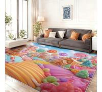 Tapis Lavable Machine Salon Bonbons Amusants d'enfance dans Une Petite Ville Antidérapant Sol Style 90 x 150 cm Chambre Cuisine Entrée Salle Détente Dessous Lit Dortoir Décoration Maison