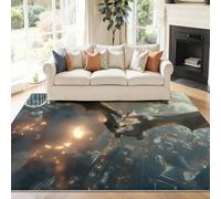 Tapis Lavable Machine Salon Cité du Dragon Gothique Antidérapant Sol Style 120 x 180 cm Chambre Cuisine Entrée Salle Détente Dessous Lit Dortoir Décoration Maison Couleur Orange