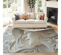 Tapis Lavable Machine Salon Portrait rétro en Relief Antidérapant Sol Style 180 x 250 cm Chambre Cuisine Entrée Salle Détente Dessous Lit Dortoir Décoration Maison Beige