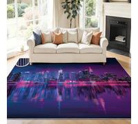 Tapis Lavable Machine Salon Scène Nocturne de Pop Art City Antidérapant Sol Style 60 x 110 cm Chambre Cuisine Entrée Salle Détente Dessous Lit Dortoir Décoration Maison Bleu Marine
