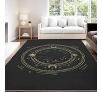 Tapis Lavable Moderne Artistique Dynamique Abstrait Énergique Noir Or Texture Corps Célestes, 140 x 200 cm Tapis Moquette de Chambre à Poils Ras, Paillasson Intérieur pour Chambre d’Adolescent