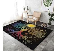 Tapis lavable, ne peluche pas, style fantaisie, antidérapant, à poils courts et doux, motif plantes et arbre de vie, 120 x 170 cm, pour la maison, le bureau ou la salle à manger