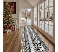 Tapis Lavable pour Cuisine Animaux Sauvages Girafe Tapis de Couloir Long et Antidérapant Safari Léopard Paillasson Absorbant et Doux Peau De Dalmatien Décoratif pour Entrée, Chambre 60x210 cm