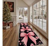 Tapis Lavable pour Cuisine Mignon Nœud Papillon Tapis de Couloir Long et Antidérapant Floral Fleur Paillasson Absorbant et Doux Romantique Pétale Décoratif pour Entrée, Chambre 60x210 cm