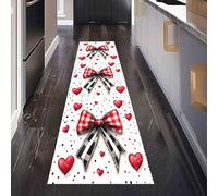 Tapis Lavable pour Cuisine Saint Valentin Coeur Tapis de Couloir Long et Antidérapant Rétro Nœud Papillon Paillasson Absorbant et Doux Pois Amour Décoratif pour Entrée, Salle de Bain 60x210 cm