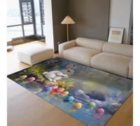 Tapis Lavable pour la Zone de Pâques 160x230cm Motif œufs Lapins Pâques Rugs d’intérieur Lapin Printemps à Poil Bas Tapis d’entrée Fin Moquette pour Salon Chambre décoration de fêtes